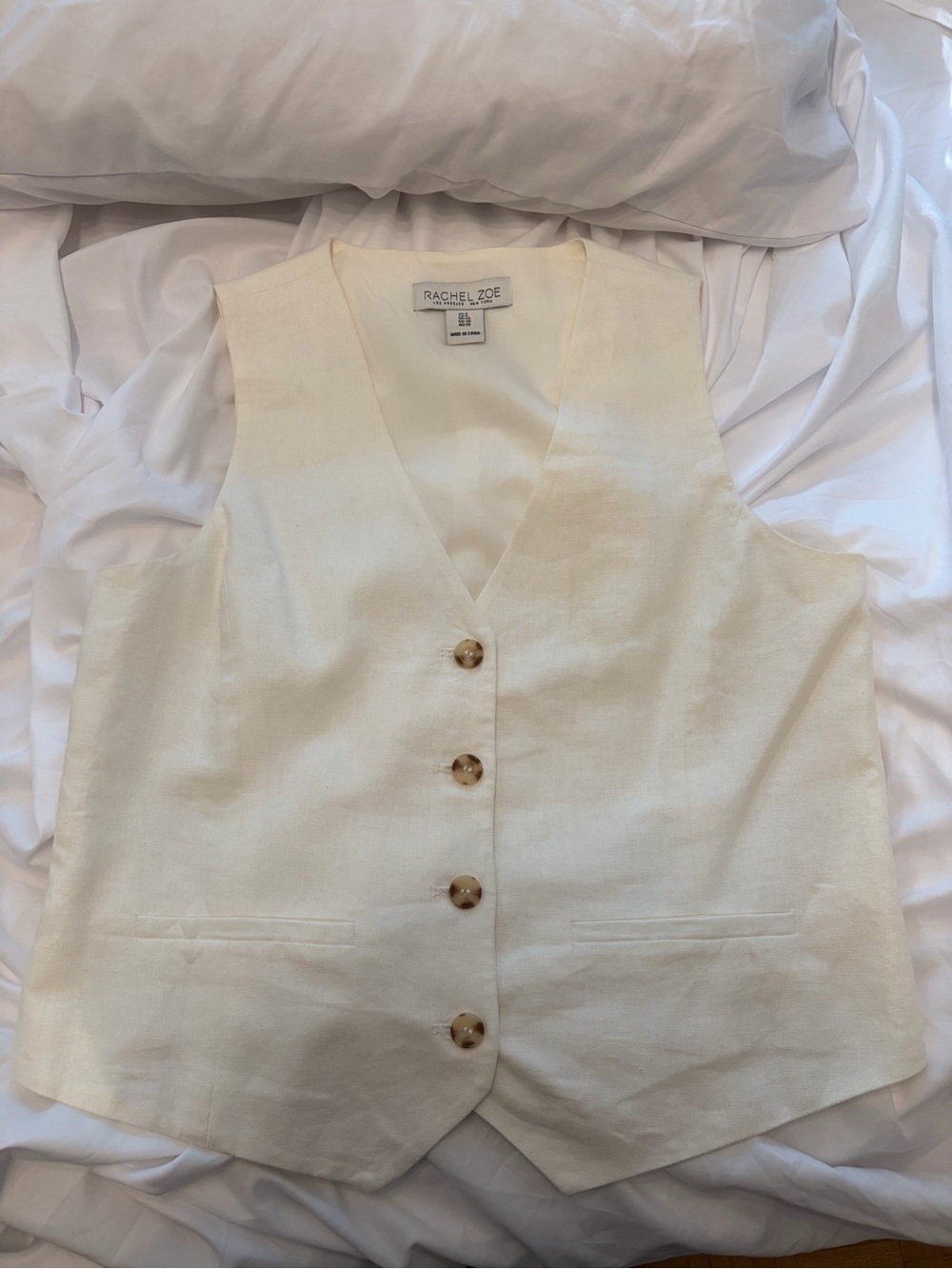 Rachel Zoe Cream Linen Blend Vest Sz 6 NWOT